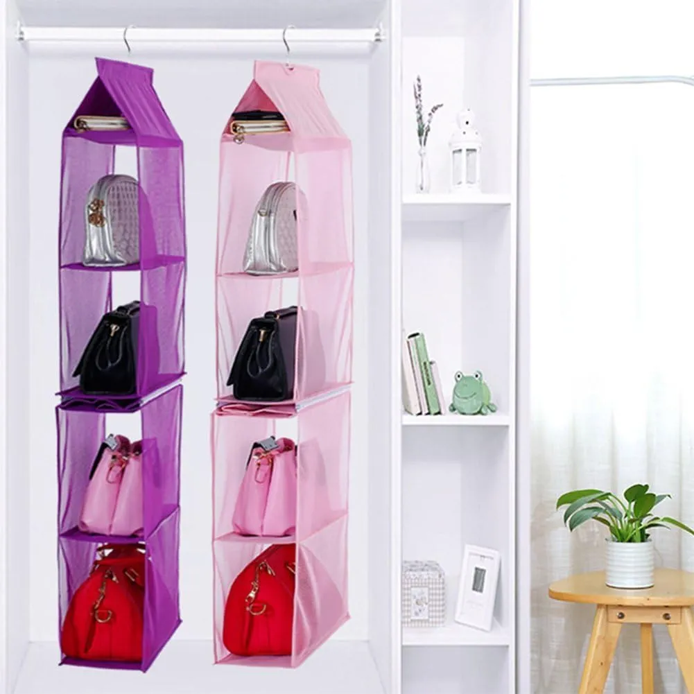 Detachable 6 Compartment Organizer Pouch Hanging Handbag Organizer Purse Bag Collection Storage Holder Wardrobe Closet Space Saving Organizers System For Living Room Bedroom Home Use(Brown)
