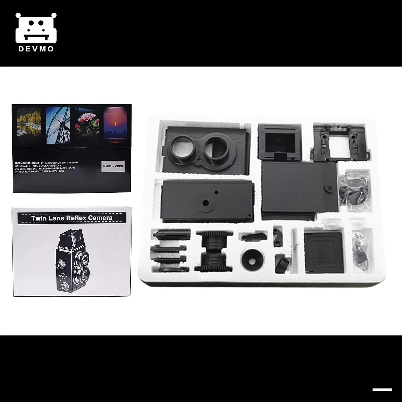 DEVMO 2 PCS DIY Lightnes Compatible with Classic Retro Holga Lomo Recesky TLR Camera 35mm Film Twin Lens Reflex Kit