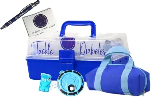 Diabetic Travel Case Tackle Diabetes Box T1D Starter Set - Designed to Hold All T1D Tools Plus - Comes with Strip Drip, Light Blue Blot and Mini Duffle - Sizing: 11 x 6 x 5.5 inches