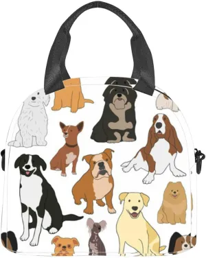different types small medium and large mixed breed dogs Obedience pet Insulated Adult Lunch Bag with Shoulder Strap for Women Lightweight Reusable Portable Freezable Lunch Tote Bag for Work Picnic