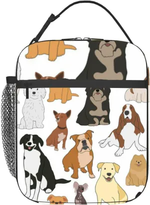 different types small medium and large mixed breed dogs Obedience pet Insulated Iunch Bag for Men Woman Large Portable Waterproof Reusable Thermal Lunch Box with Pockets for Work Travel Picnic