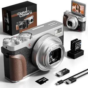 Digital Camera, Cameras for Photography,56MP&4K Video Camera, 18X Zoom Vlogging Camera for YouTube,