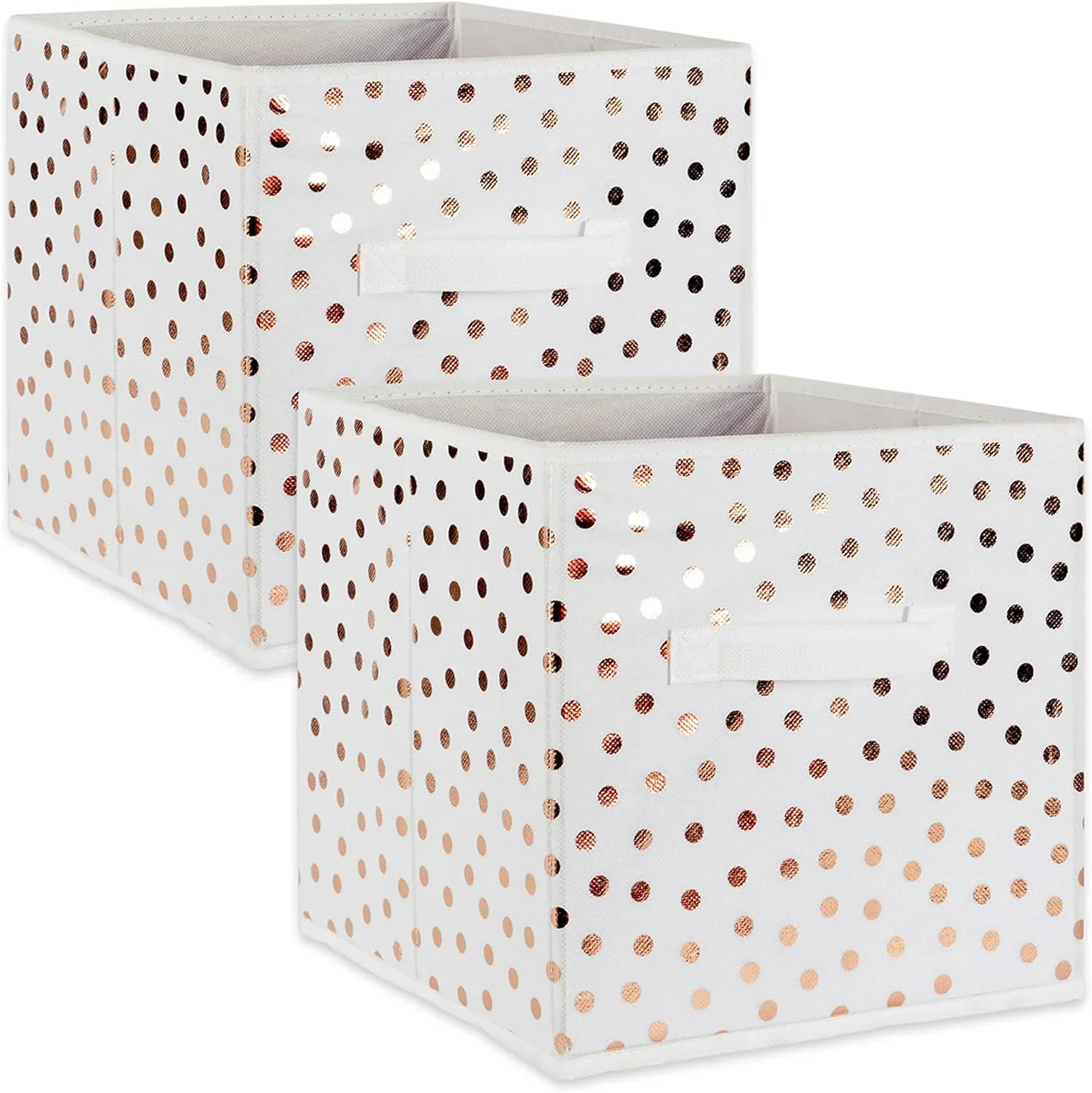 DII Non Woven Storage Collection Polka Dot Collapsible Bin Large Set, 13x13x13 Cube, White & Copper, 2 Piece