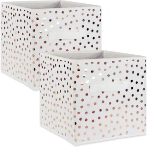 DII Non Woven Storage Collection Polka Dot Collapsible Bin Large Set, 13x13x13 Cube, White & Copper, 2 Piece