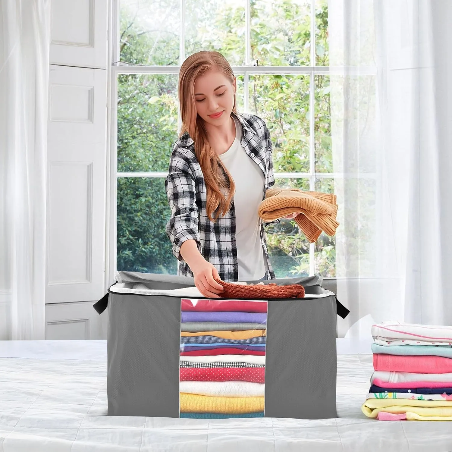 Dim Gray Clear Plastic Zippered Storage Bags, Soft Storage Containers, Clear Storage Bags with Handles