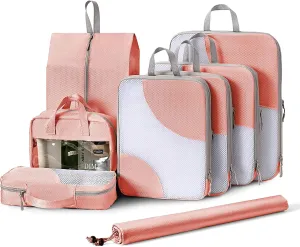 DIMJ Lightweight Compression Packing Cubes for Travel - 8 Pack with Transparent Window Wash Bag & Sock Bag