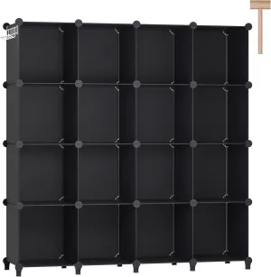 DINMO 16 Cubes Storage Organizer, Bookcase, Display Shelf with Wooden Mallet, Cabinet Storage for Kids, Adult, Office, Bedroom, Bathroom, Black