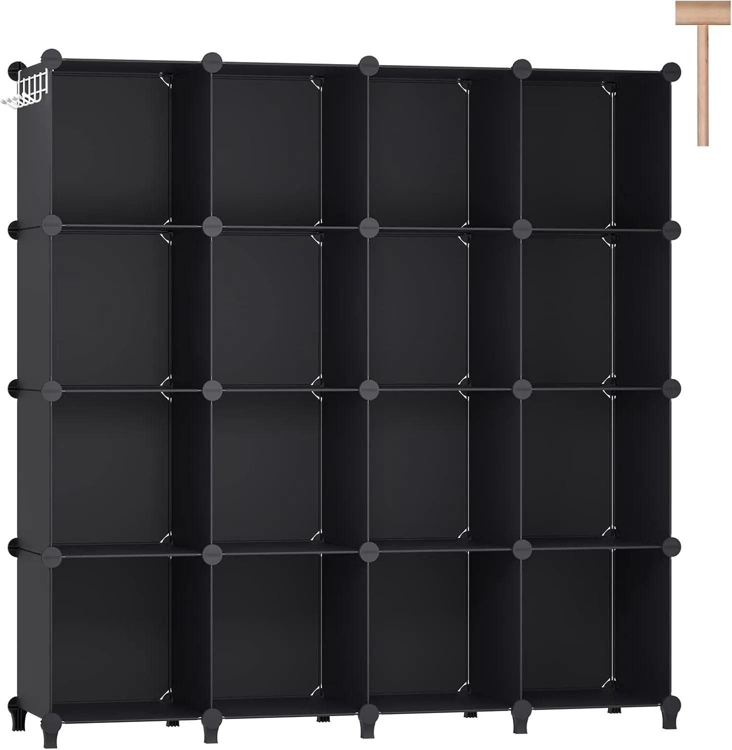 DINMO 16 Cubes Storage Organizer, Bookcase, Display Shelf with Wooden Mallet, Cabinet Storage for Kids, Adult, Office, Bedroom, Bathroom, Black