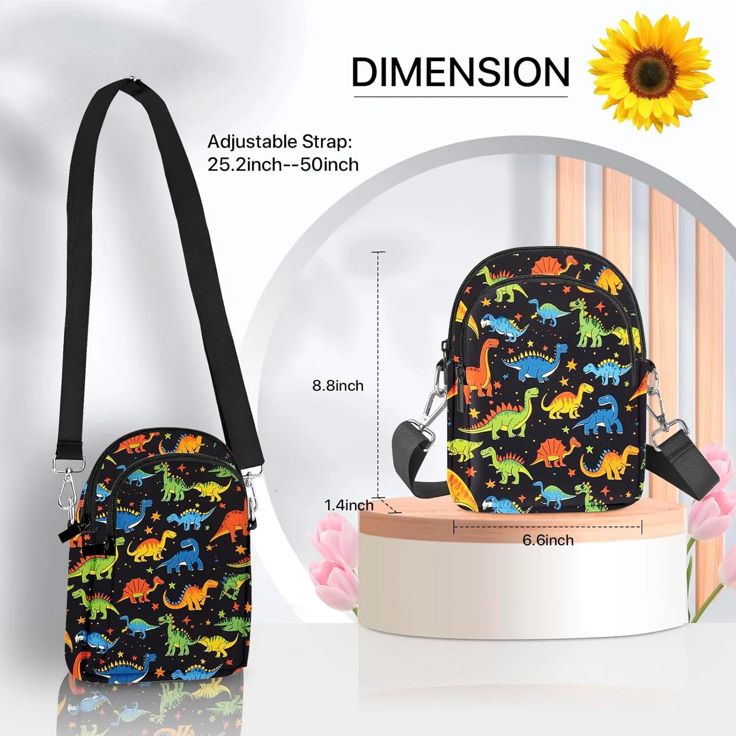 Dinosaur Crossbody Purse for Women Casual Cell Phone Bag Waterproof Shoulder Bags Travel