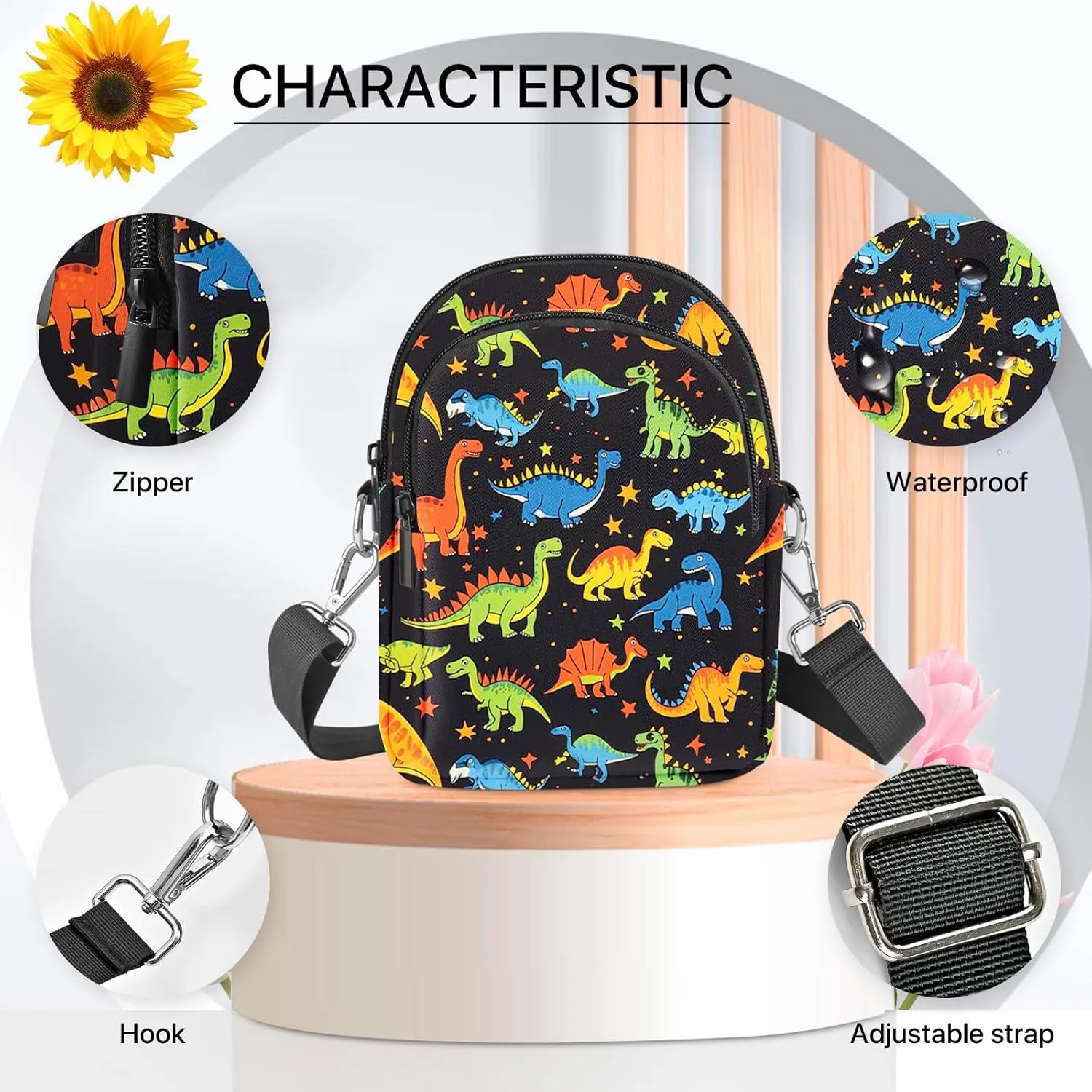Dinosaur Crossbody Purse for Women Casual Cell Phone Bag Waterproof Shoulder Bags Travel