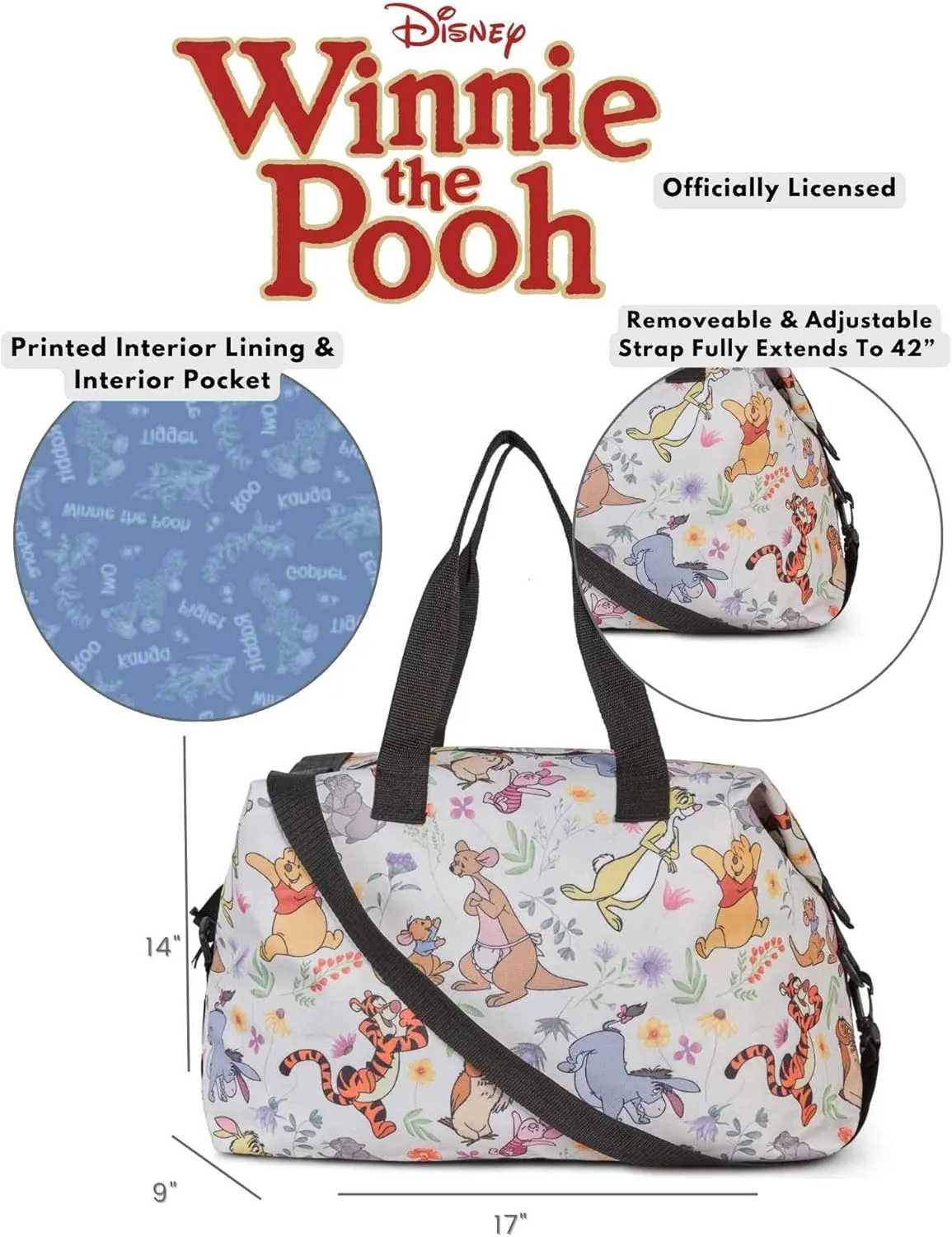Disney Tote Duffel Bag Mickey Mouse Friends All Over Print Weekender Travel