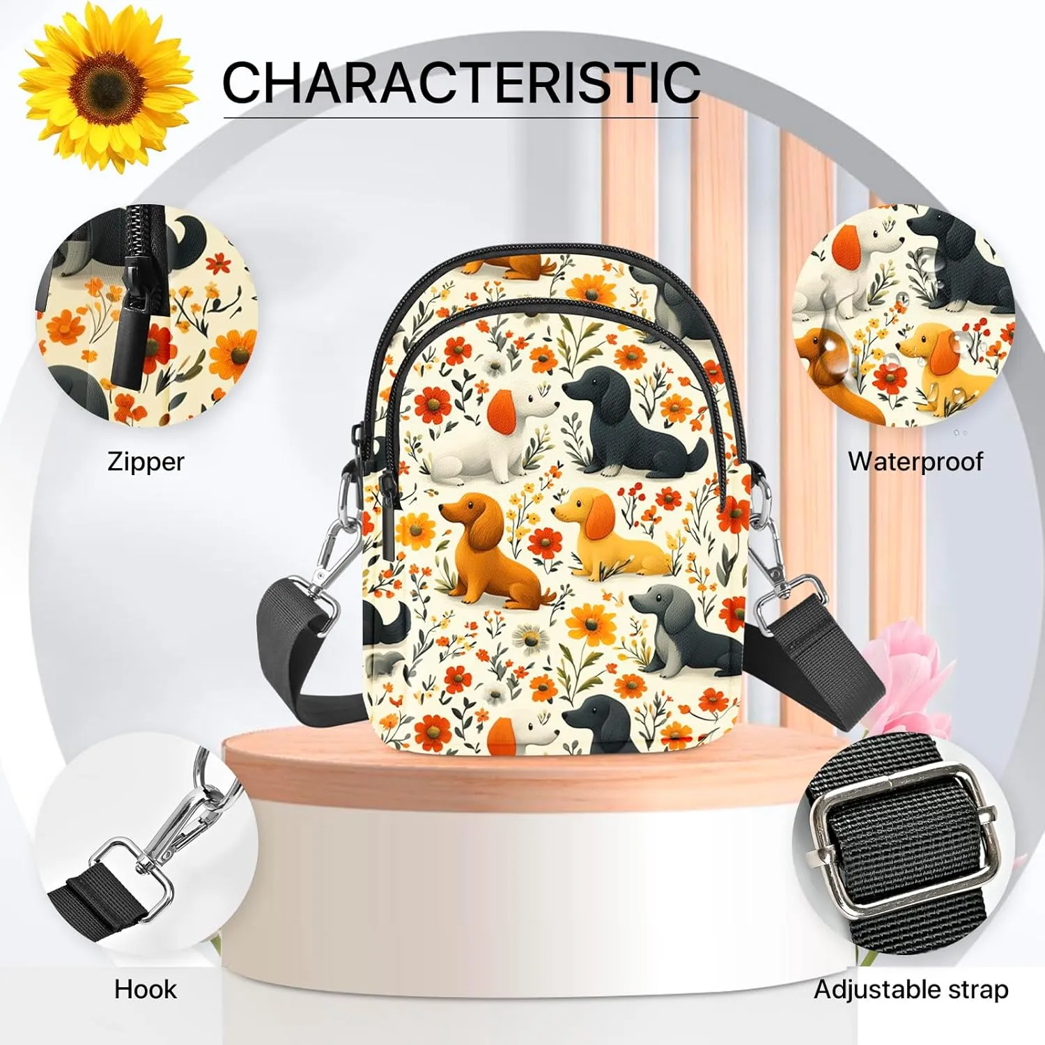 Dog Crossbody Purse for Women Casual Cell Phone Bag Waterproof Shoulder Bags Travel