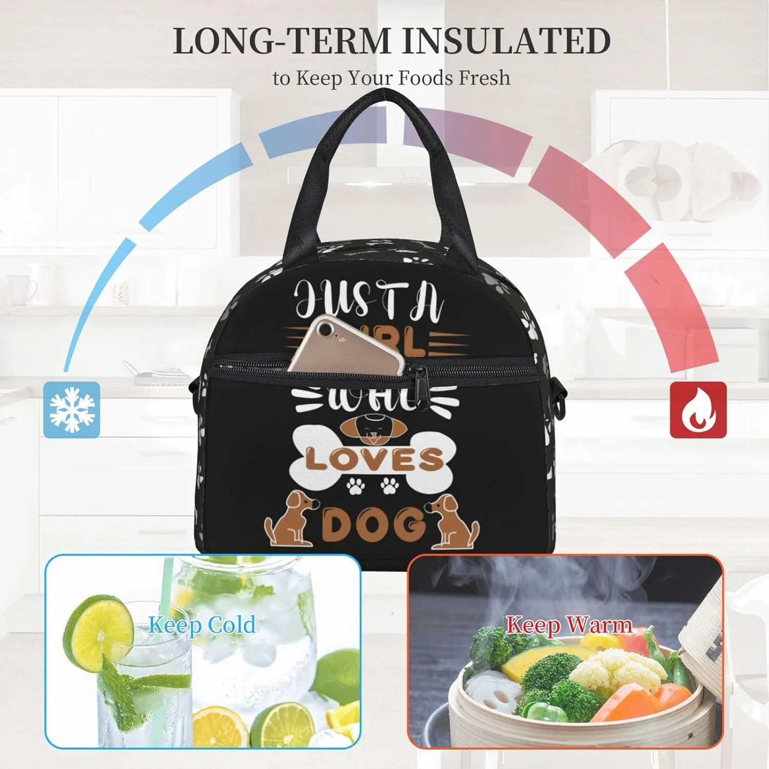 Dog Paws And Bones Lunch Bag Dogs Lovers Reusable Insulated Lunch Tote Bag Lunchbox Container With Adjustable Shoulder Strap For Office Work Picnic Travel
