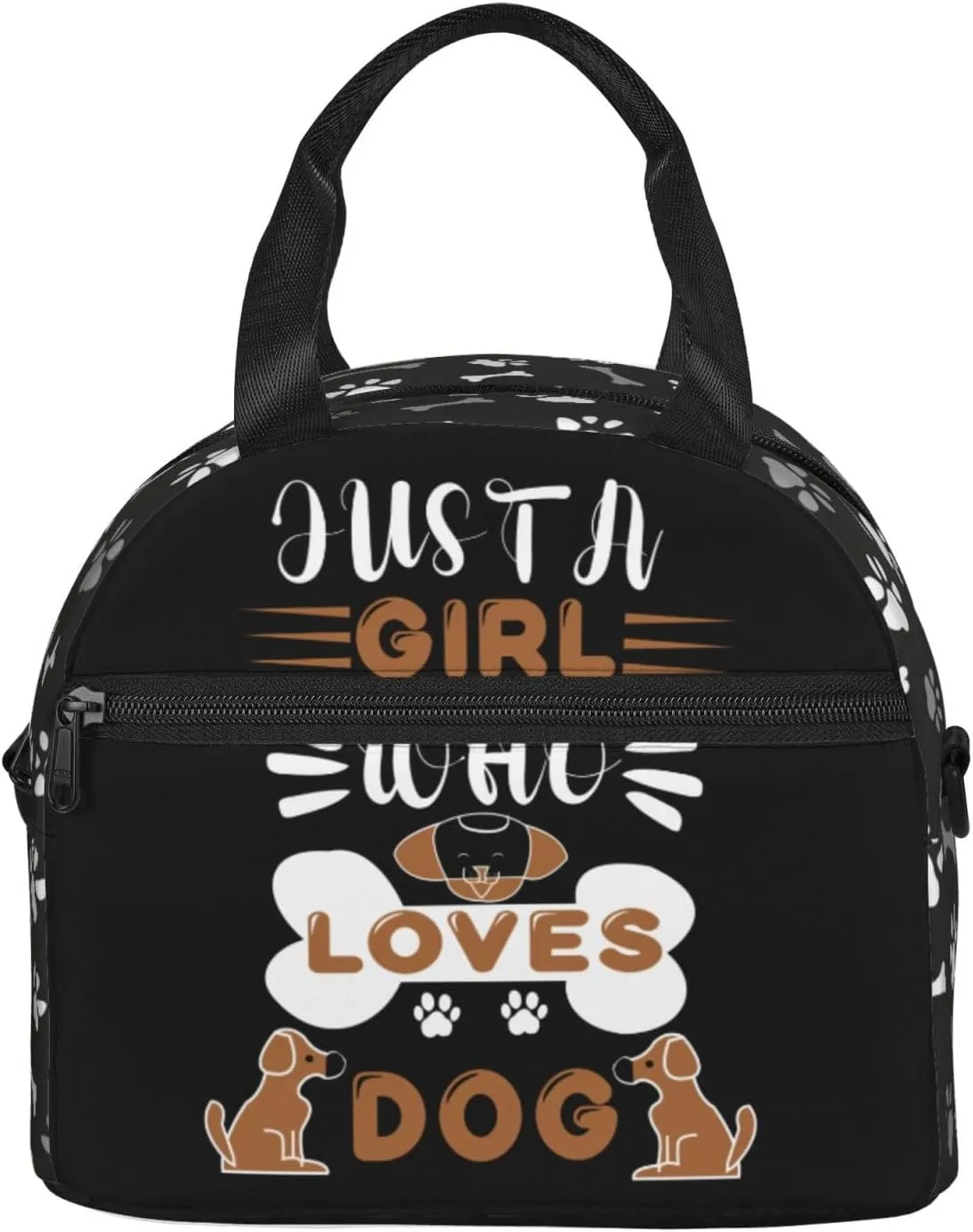 Dog Paws And Bones Lunch Bag Dogs Lovers Reusable Insulated Lunch Tote Bag Lunchbox Container With Adjustable Shoulder Strap For Office Work Picnic Travel
