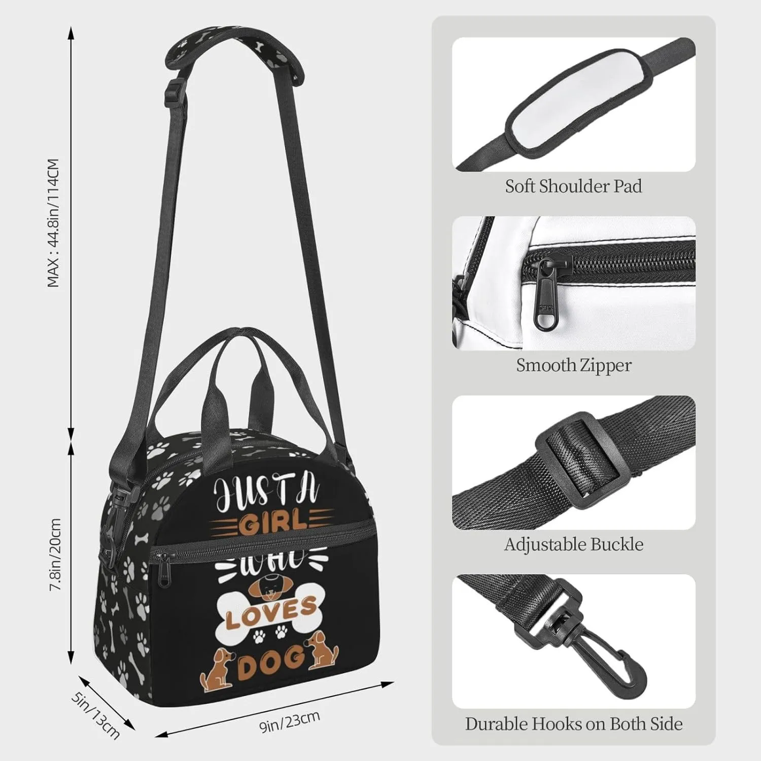 Dog Paws And Bones Lunch Bag Dogs Lovers Reusable Insulated Lunch Tote Bag Lunchbox Container With Adjustable Shoulder Strap For Office Work Picnic Travel