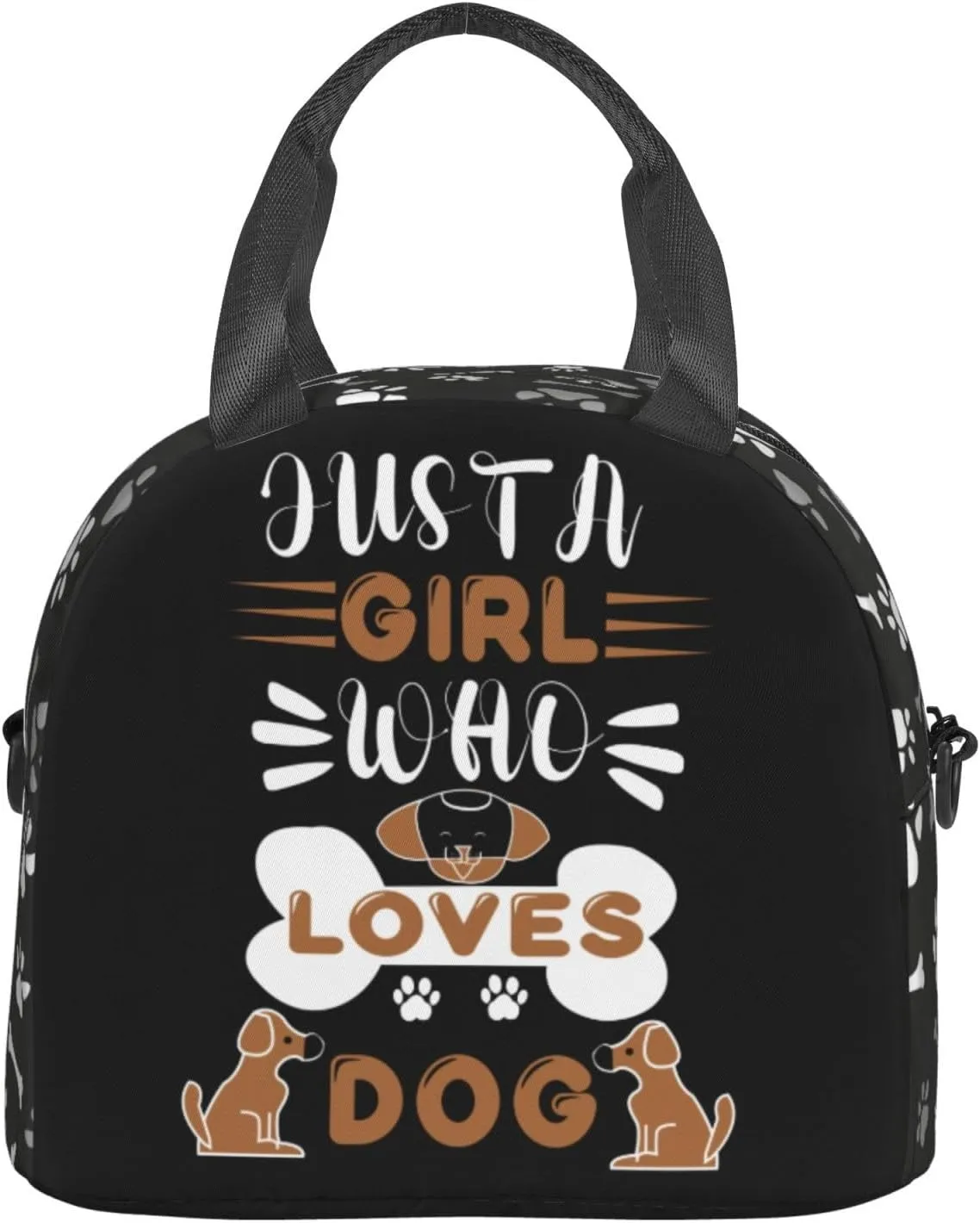 Dog Paws And Bones Lunch Bag Dogs Lovers Reusable Insulated Lunch Tote Bag Lunchbox Container With Adjustable Shoulder Strap For Office Work Picnic Travel