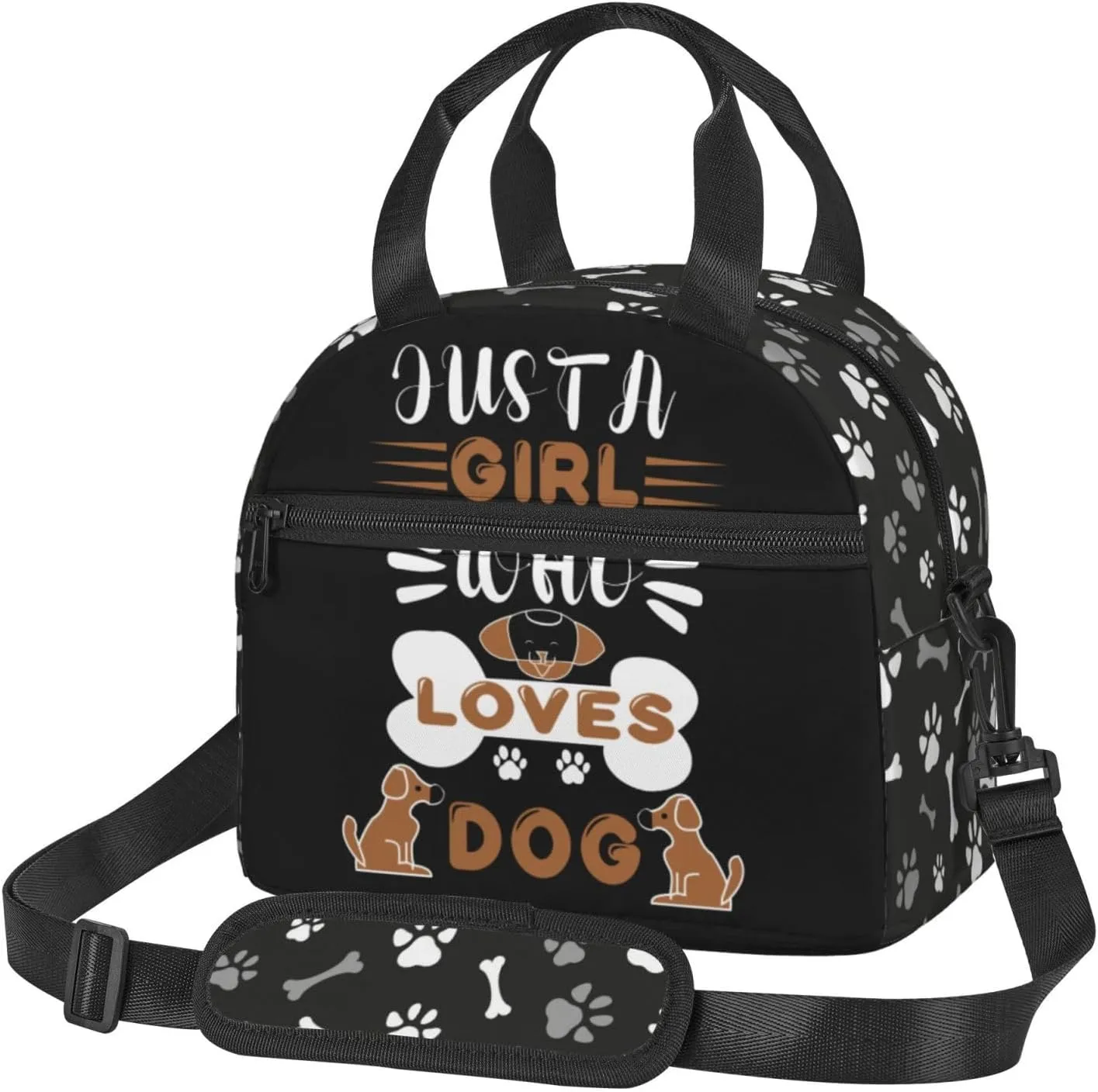 Dog Paws And Bones Lunch Bag Dogs Lovers Reusable Insulated Lunch Tote Bag Lunchbox Container With Adjustable Shoulder Strap For Office Work Picnic Travel