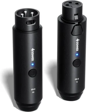 Donner Wireless XLR Microphone Transmitter Receiver, 2.4GHz Plug-on Wireless Microphone Adapter with 24-bit/192kHz High-Resolution for Dynamic Microphone, Audio Mixer, PA System, Camera (CV-2)