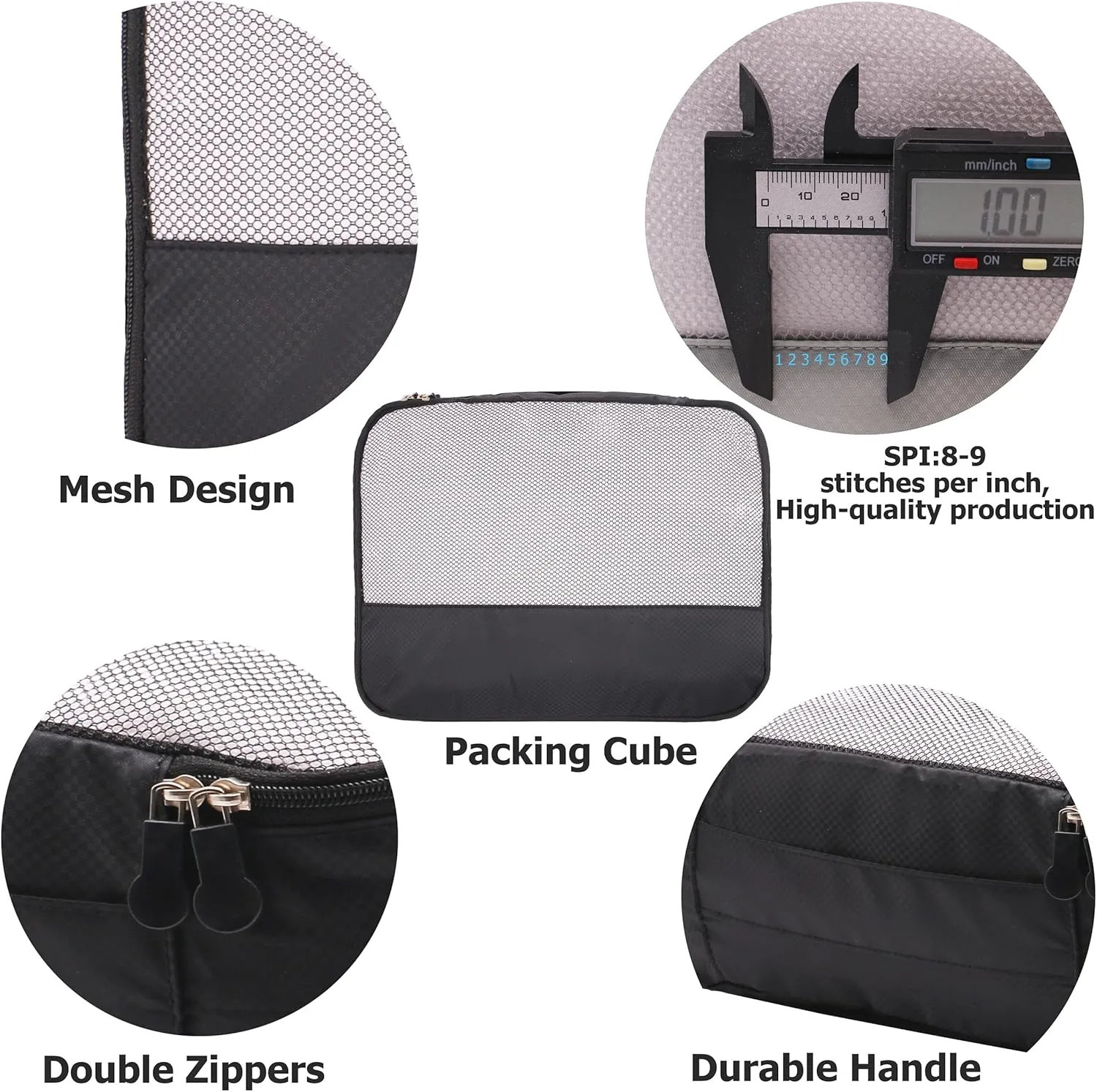 DoubleTrip 9-Piece Black Travel Organizer Set with 4 Packing Cubes, Cosmetic Organizer, Shoe & Electronics Pouches, and Accessories & Laundry Bag for Luggage Storage & Travel Essentials