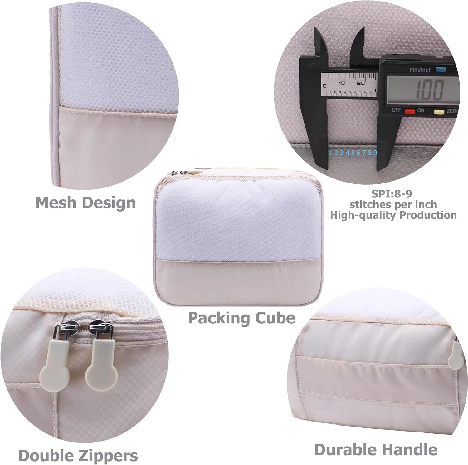 DoubleTrip 9-Piece Cream Travel Organizer Set with 4 Packing Cubes, Cosmetic Organizer, Shoe & Electronics Pouches, and Accessories & Laundry Bag for Luggage Storage & Travel Essentials