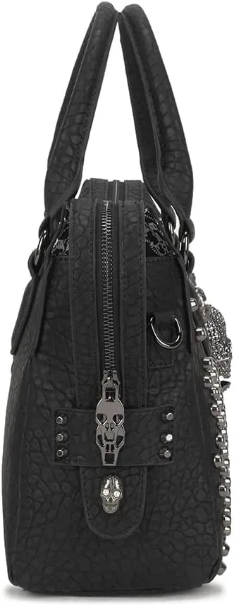 Downupdown Women Handbag Satchel Bag Rivet Skull Purse PU Leather Top Handle Bag Shoulder Crossbody Bag Punk Bag