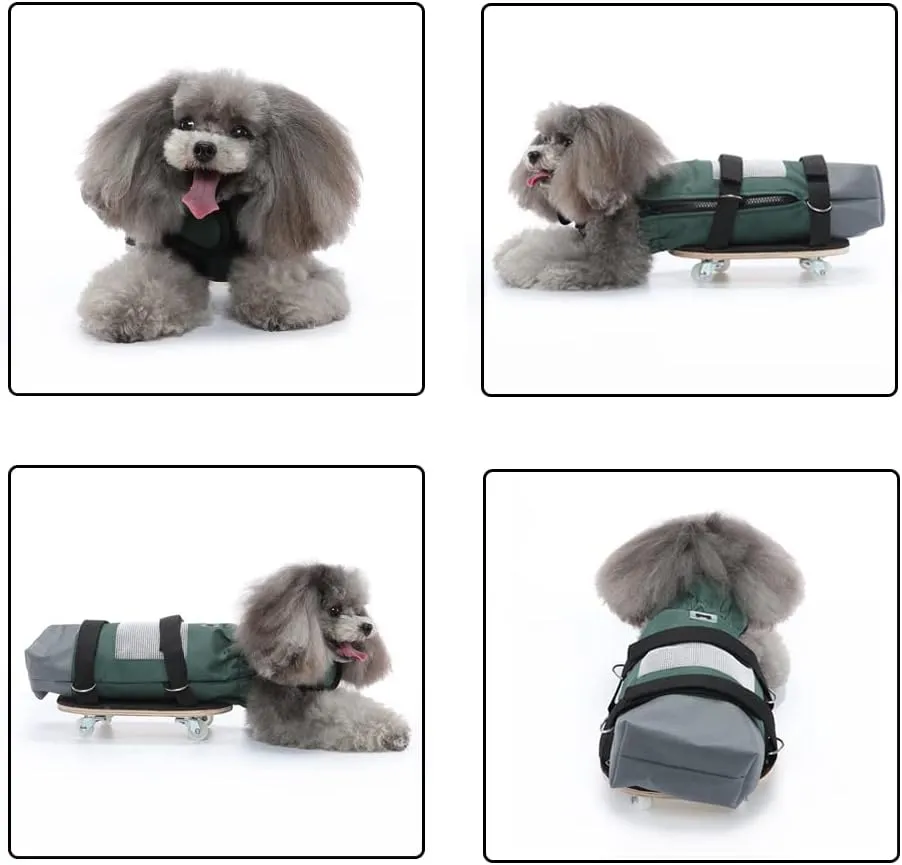 Drag Bag for Disabled Dogs,Dog Protect Bag with Wooden Scooter for Indoor and Outdoor,Dog Wheelchair Alternative for Paralyzed Pets Protects Chest and Limbs|Green (L)