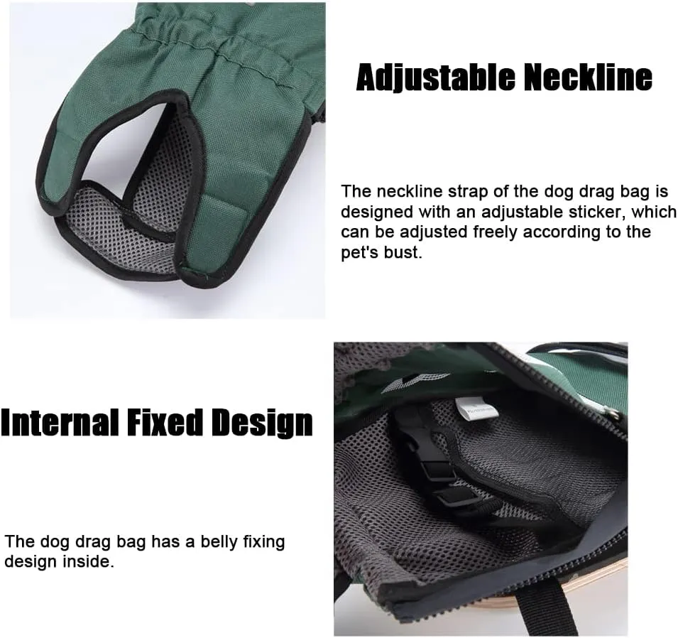 Drag Bag for Disabled Dogs,Dog Protect Bag with Wooden Scooter for Indoor and Outdoor,Dog Wheelchair Alternative for Paralyzed Pets Protects Chest and Limbs|Green (L)