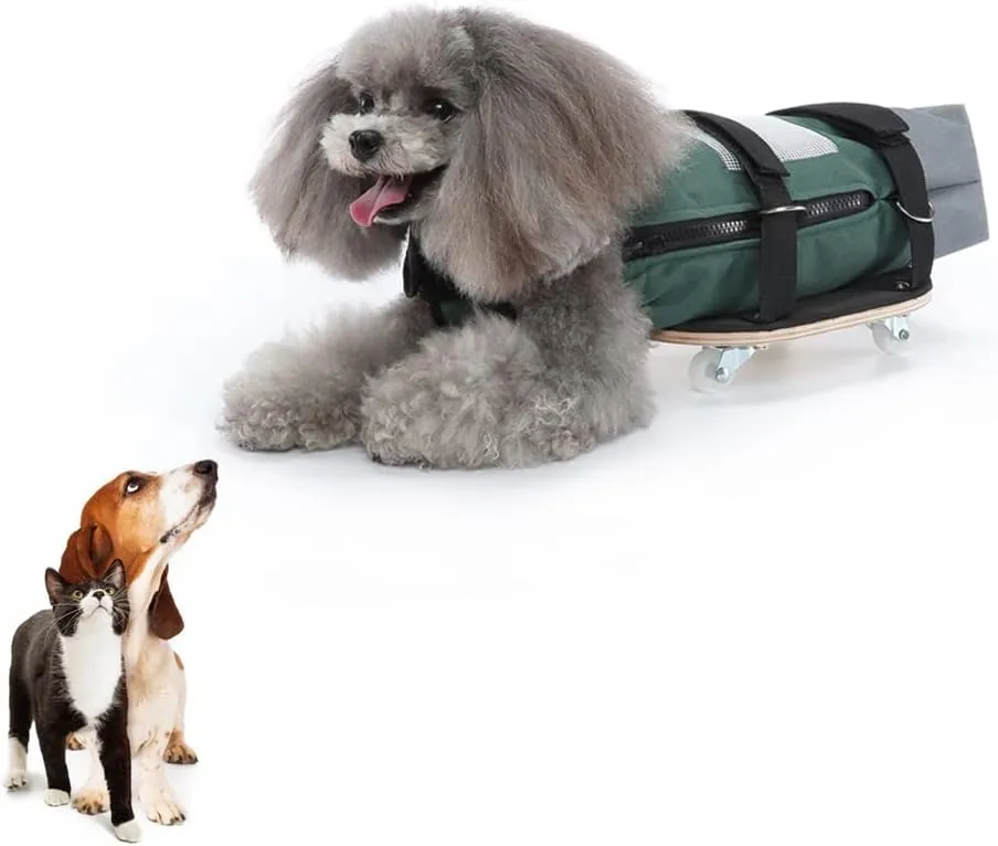 Drag Bag for Disabled Dogs,Dog Protect Bag with Wooden Scooter for Indoor and Outdoor,Dog Wheelchair Alternative for Paralyzed Pets Protects Chest and Limbs|Green (L)