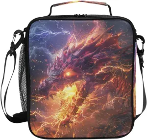 Dragon Fire Lightning Lunch Box Boys Girls Insulated Lunch Bag Kids Thermal Cooler Tote Shoulder Strap School Picnic