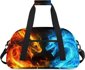Dragon Fire Water Kids Duffel Bag for Boys, Sports Gym Bag Overnight Travel Weekender Bag Lightweight Carry On Sleepovers Bag for School Practice Gymnastics
