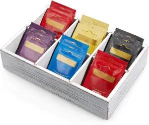 DRASTAR Tea Bag Organizer, Small Tea Bag Holder, Tea Storage Containers with 3 Slots, Wooden Sugar Packet Holder, Mini Tea Bag Caddy Box for Countertop (Retro White, 6 Slots)
