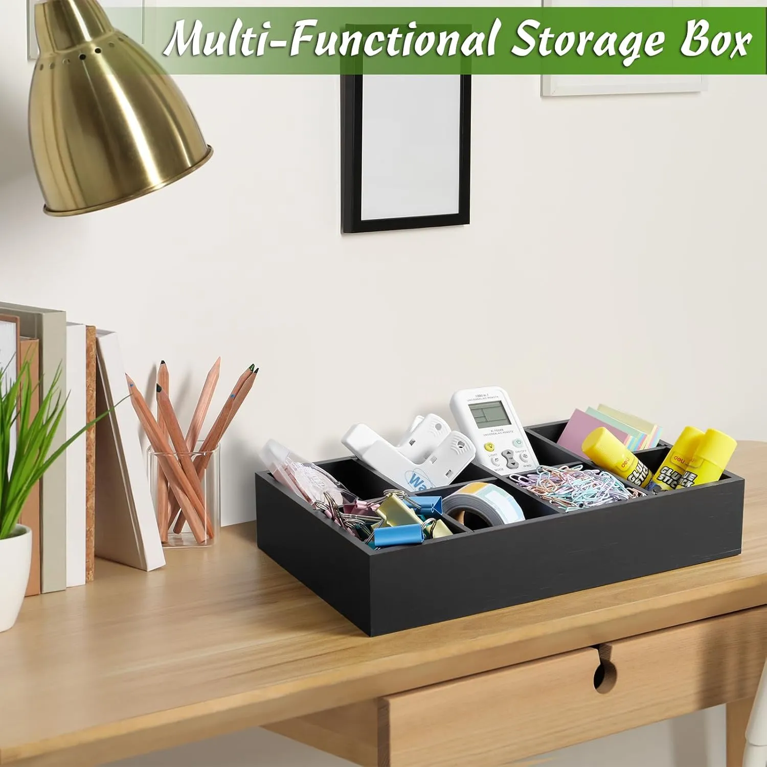 DRASTAR Tea Bag Organizer, Tea Box Organizer Storage Box, Wooden Tea Bag Holder, Tea Chest with 8 Compartments, Tea Caddy for Tea Bags Organizer, Black