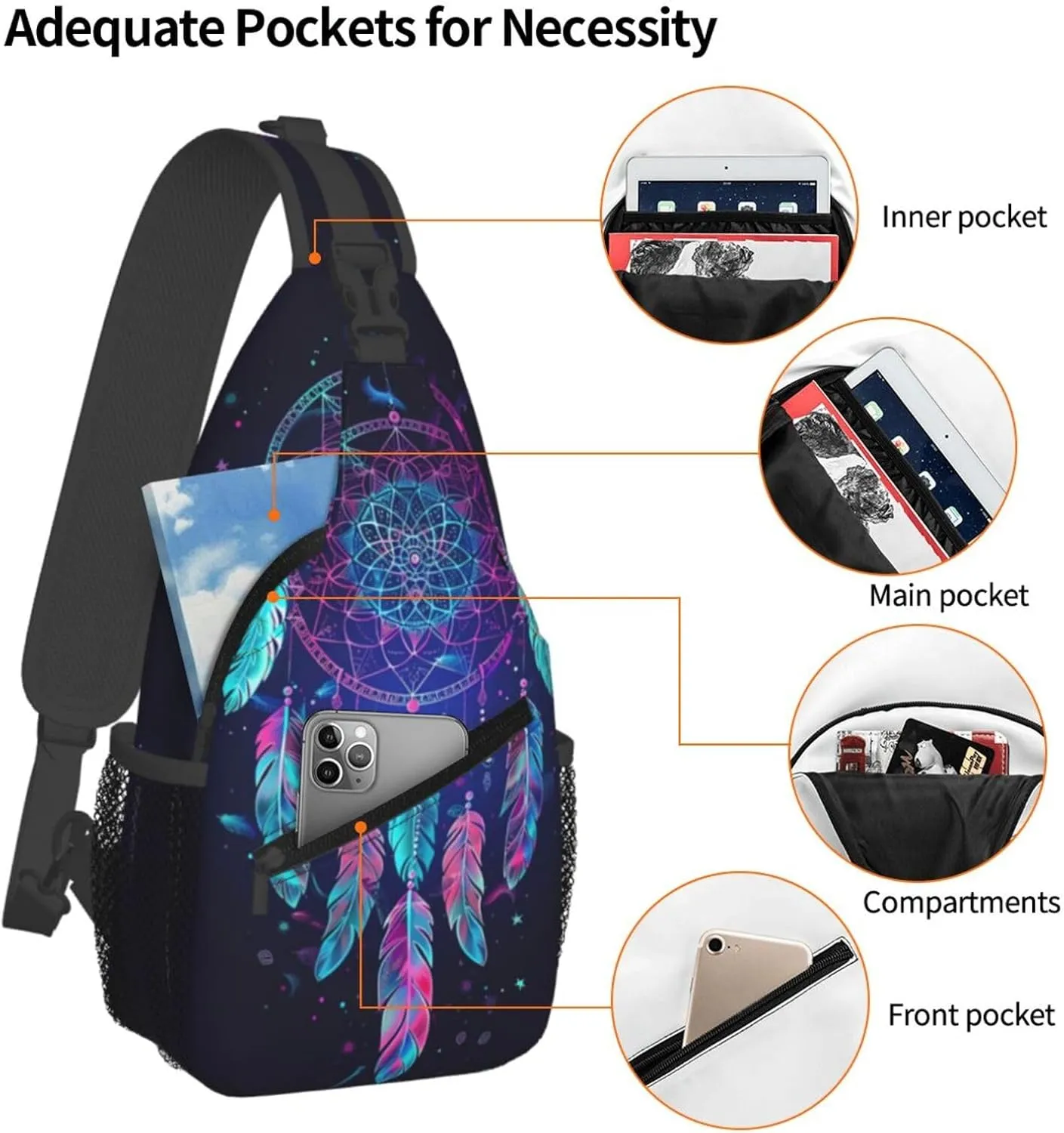 Dream Catcher Sling Backpack Chest Bag Crossbody Shoulder Bag Gym Cycling Travel Hiking Daypack For Men Women