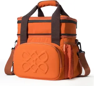 Dual Compartment Lunch Bag, 14L Insulated Leakproof Lunch Box, 18 Can Capacity (Brown Orange)