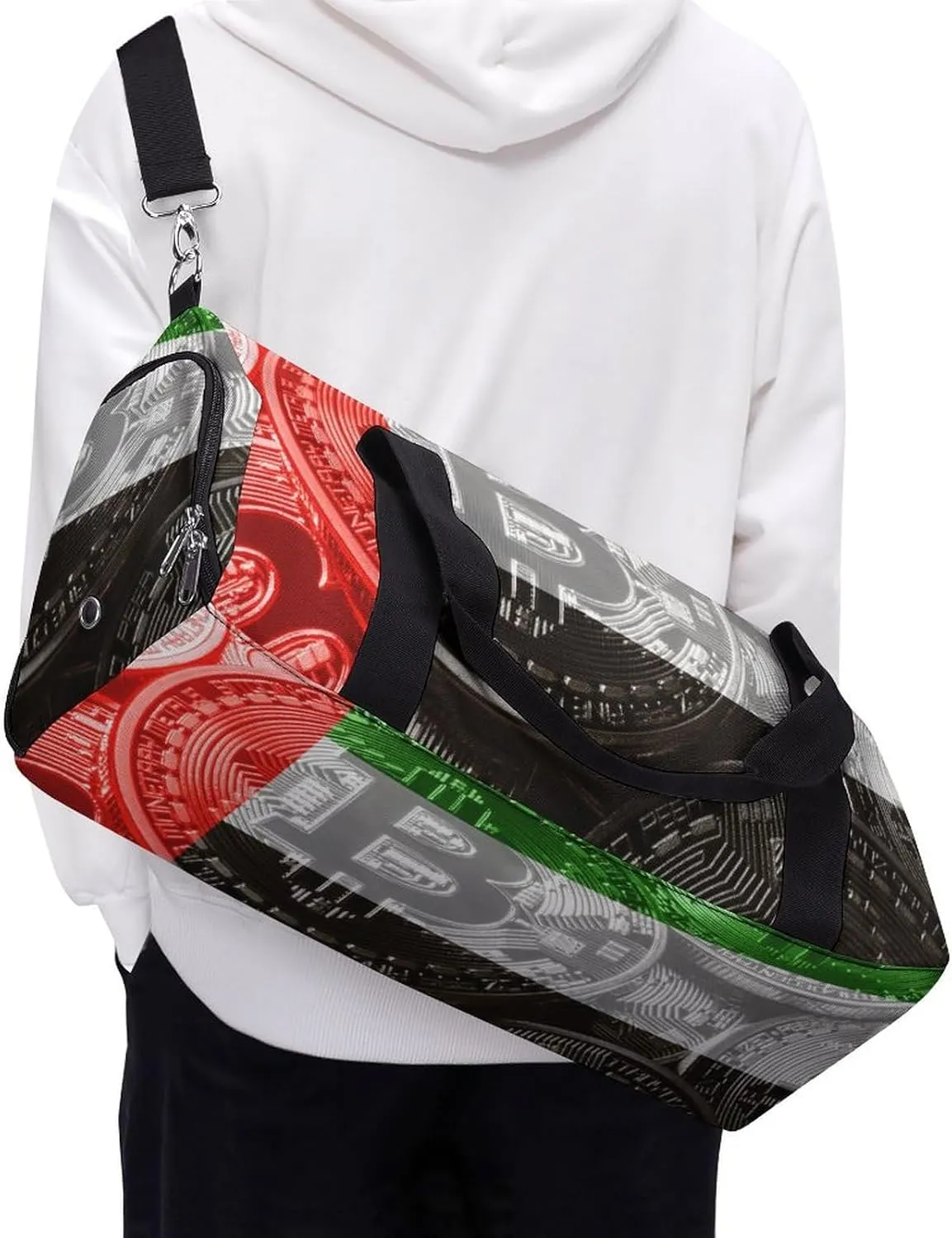 Duffel Bag with United Arabb Emirates Flag Bitcoin for Women Men Shoe Compartment Travel Weekender