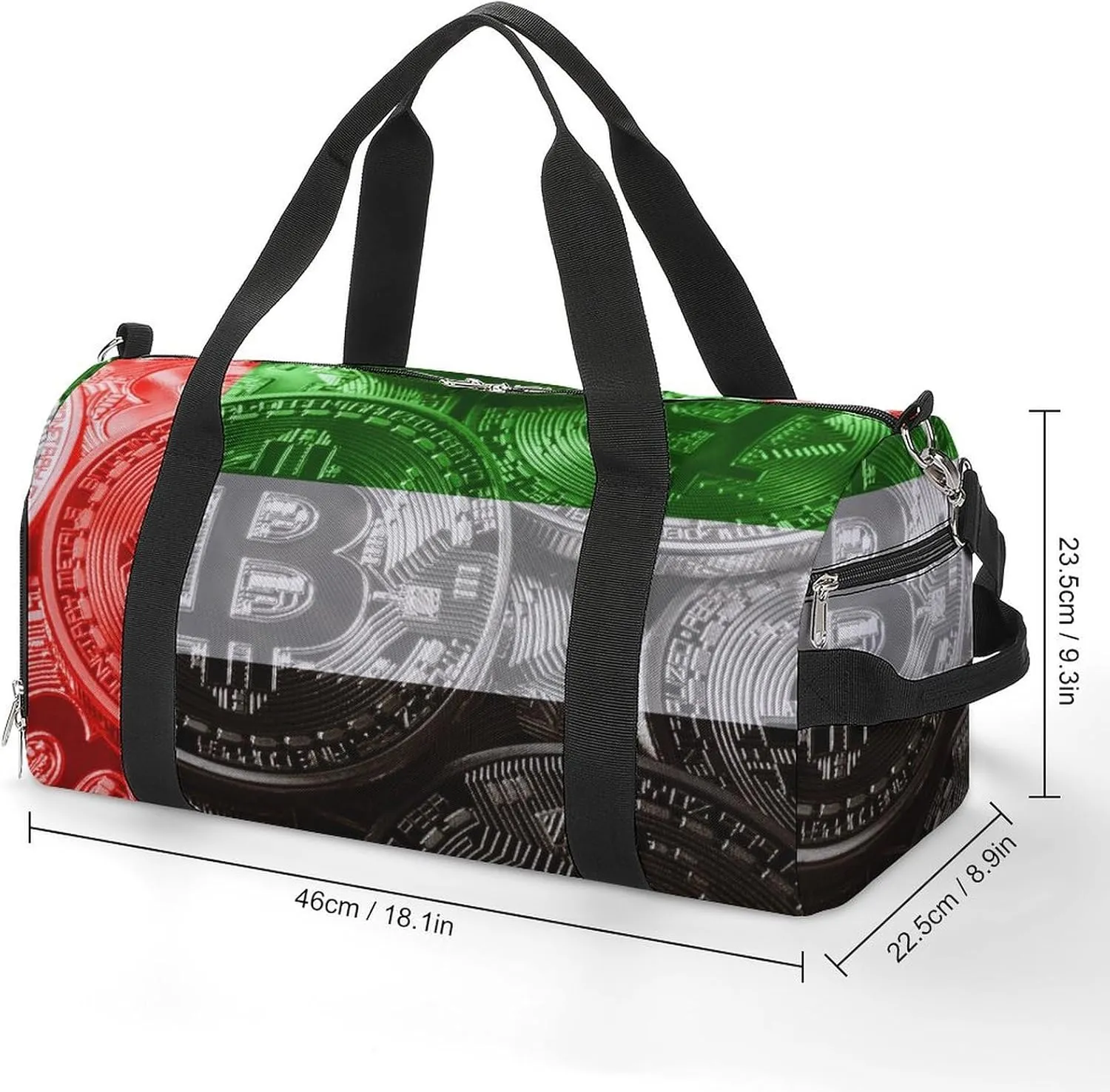 Duffel Bag with United Arabb Emirates Flag Bitcoin for Women Men Shoe Compartment Travel Weekender