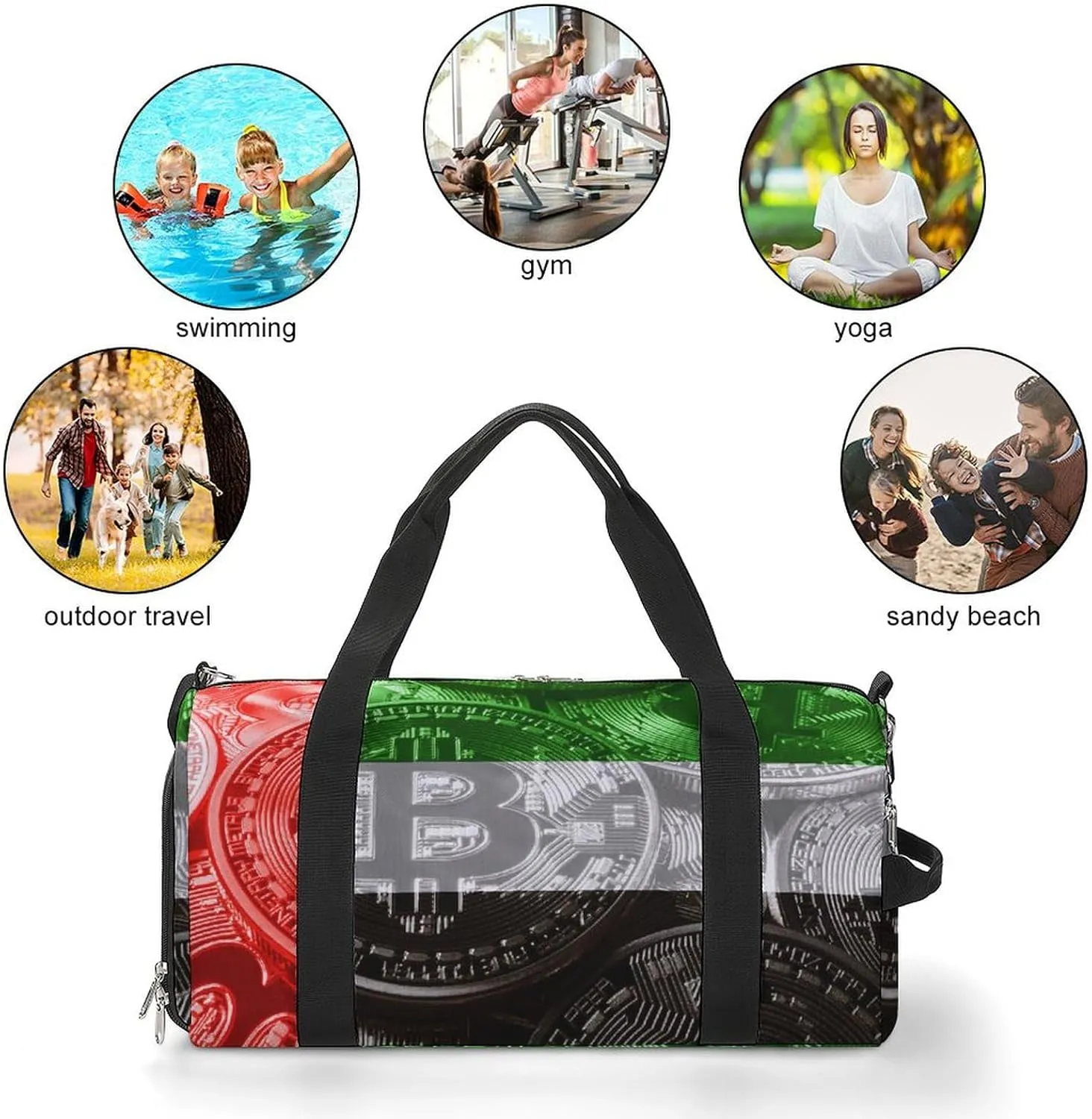 Duffel Bag with United Arabb Emirates Flag Bitcoin for Women Men Shoe Compartment Travel Weekender