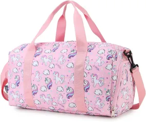 Duffle bag for Girls,RAVUO Water Resistant Travel Overnight Weekend Bag Carry On Bag for Gym Sport Dance with Shoe Compartment and Wet Pocket Unicorn