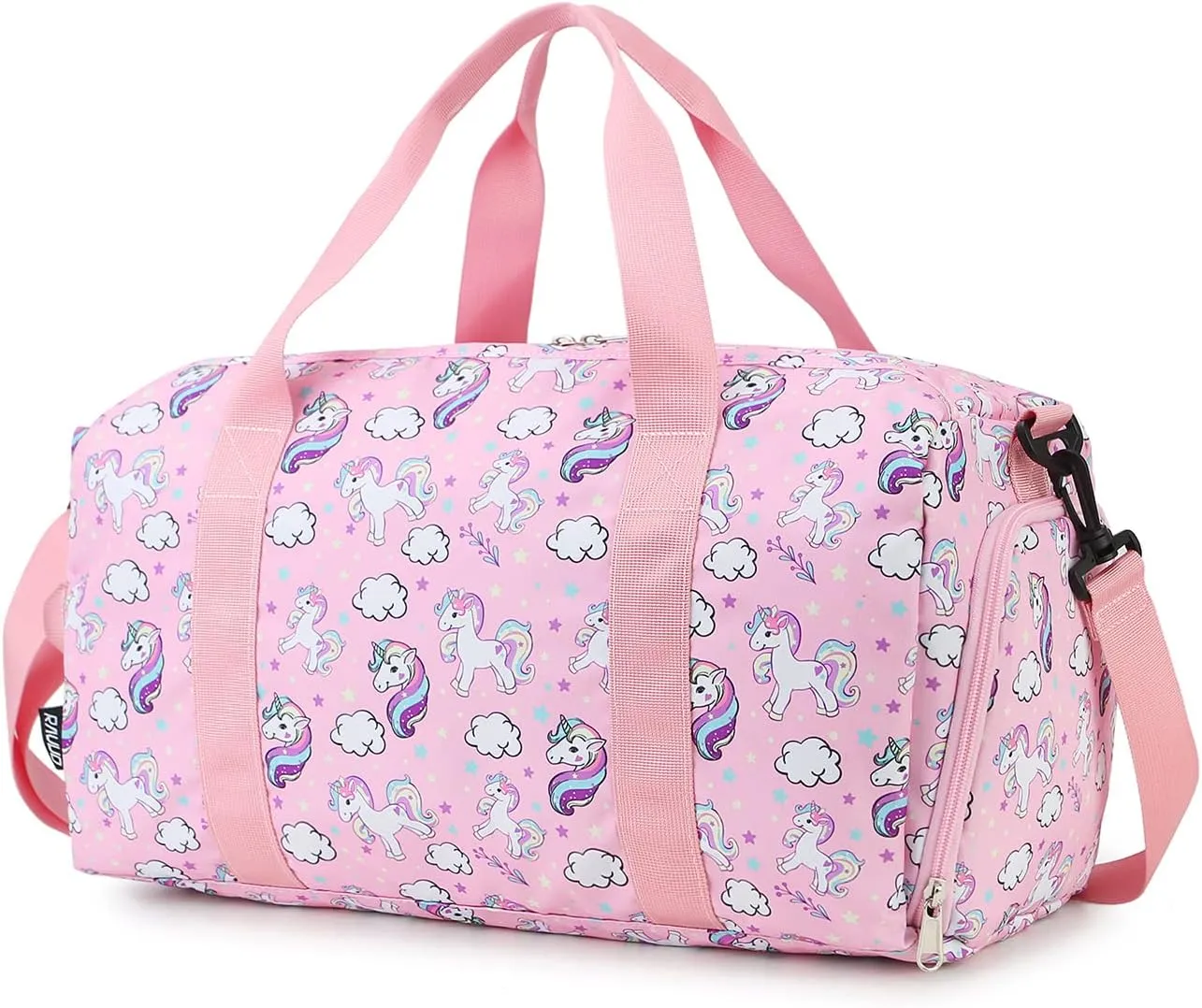 Duffle bag for Girls,RAVUO Water Resistant Travel Overnight Weekend Bag Carry On Bag for Gym Sport Dance with Shoe Compartment and Wet Pocket Unicorn