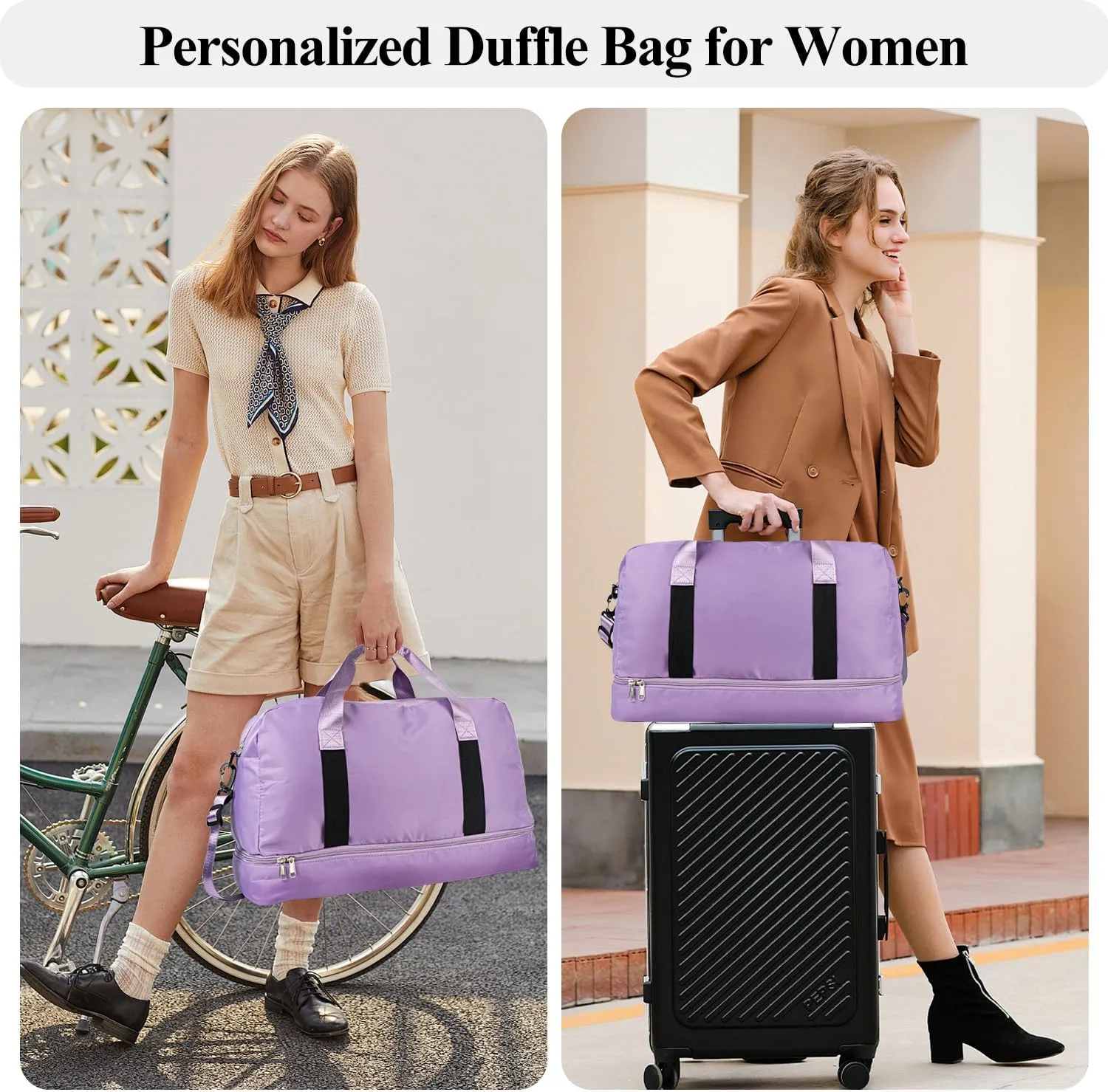 Duffle Bag for Women Girls Personalized Overnight Weekender Duffle with Name, Custom Honeymoon Travel Bag for Wedding - Waterproof & Trolley Case Sleeve，Embroidered Bridesmaid Proposal Bag
