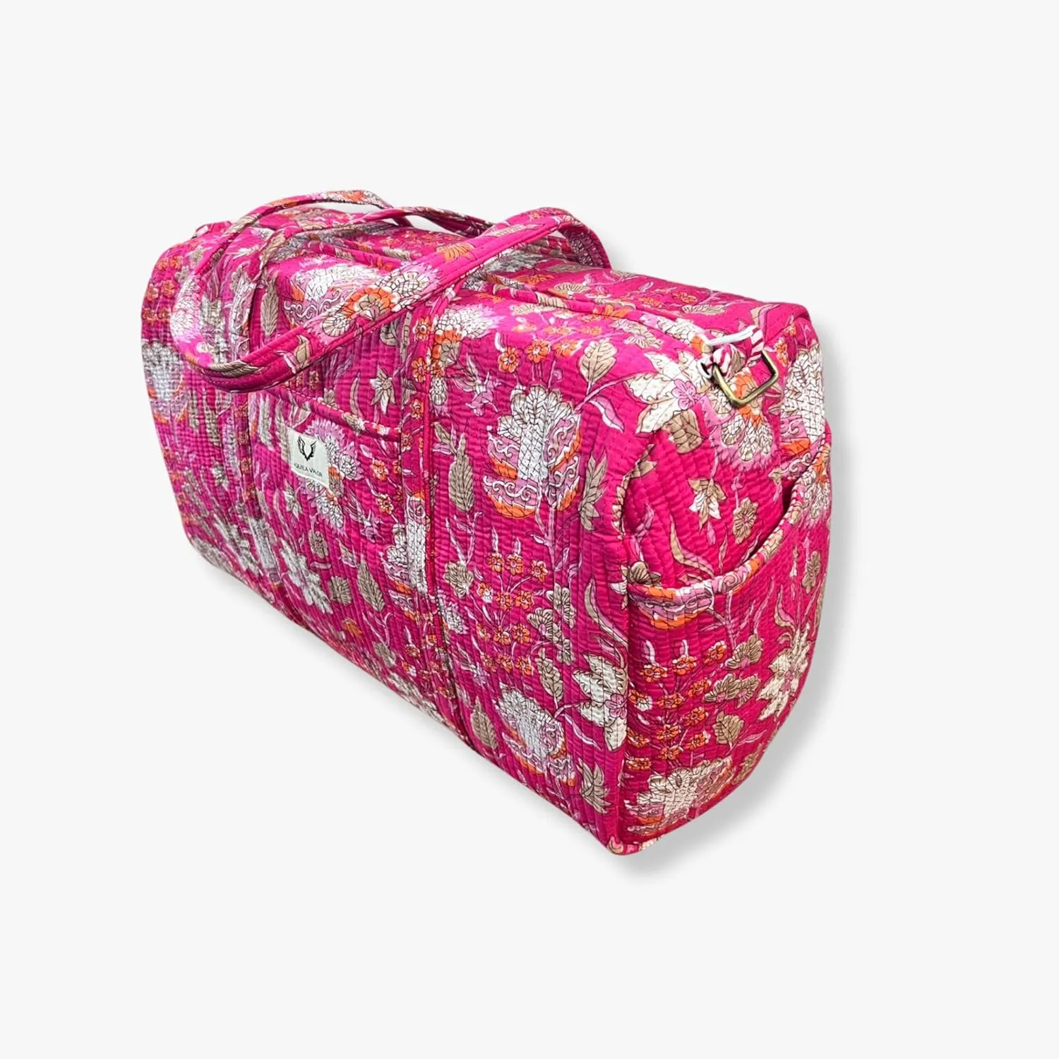 Duffle Bag- Handblock printed Quilted Cotton Travel Weekender Pregnancy Hospital Bag (Blossom Pop)