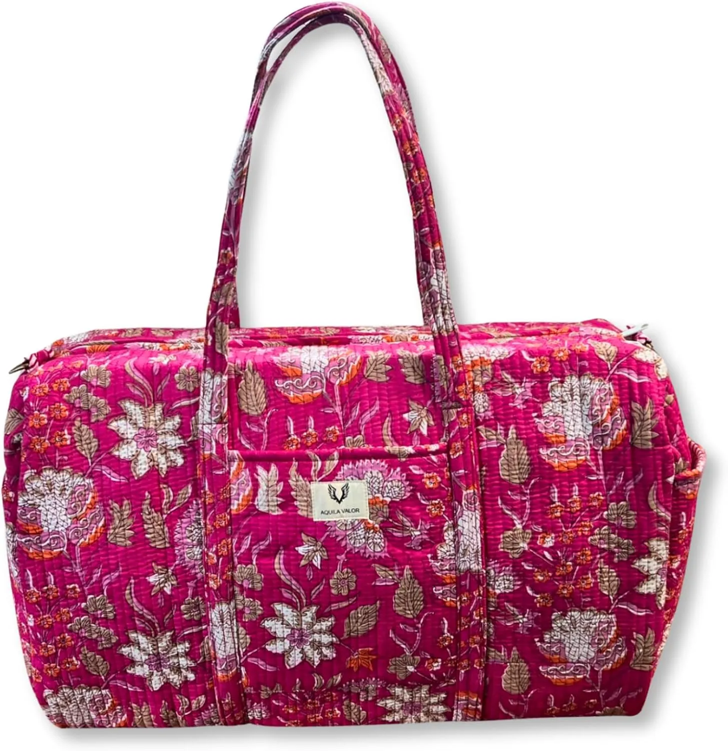 Duffle Bag- Handblock printed Quilted Cotton Travel Weekender Pregnancy Hospital Bag (Blossom Pop)