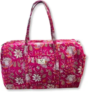 Duffle Bag- Handblock printed Quilted Cotton Travel Weekender Pregnancy Hospital Bag (Blossom Pop)