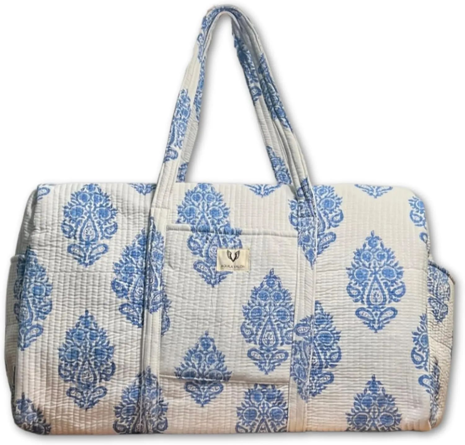 Duffle Bag- Handblock printed Quilted Cotton Travel Weekender Pregnancy Hospital Bag (Neel Buta)