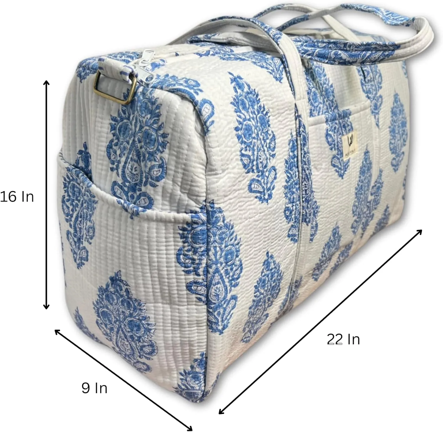 Duffle Bag- Handblock printed Quilted Cotton Travel Weekender Pregnancy Hospital Bag (Neel Buta)