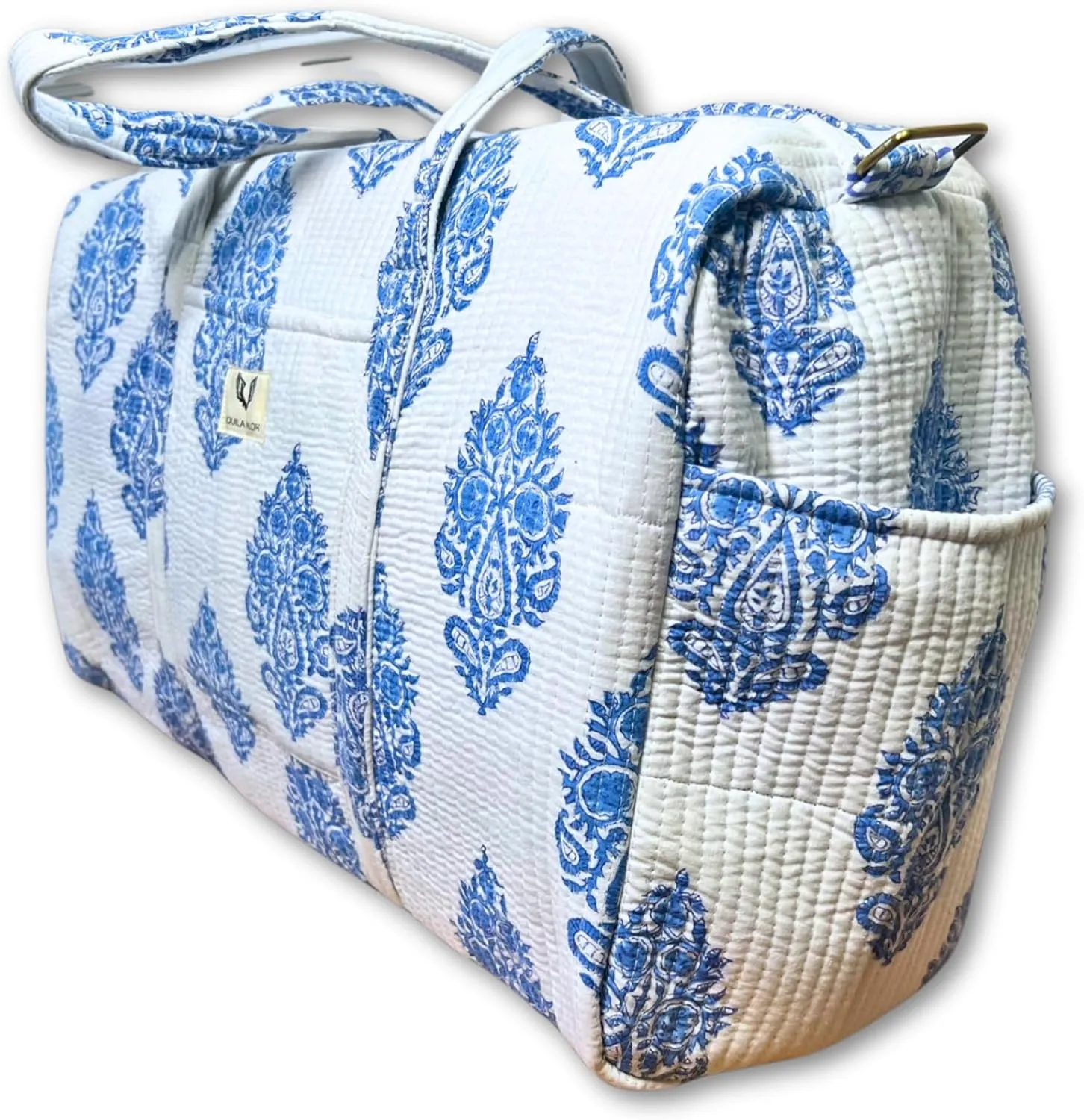 Duffle Bag- Handblock printed Quilted Cotton Travel Weekender Pregnancy Hospital Bag (Neel Buta)