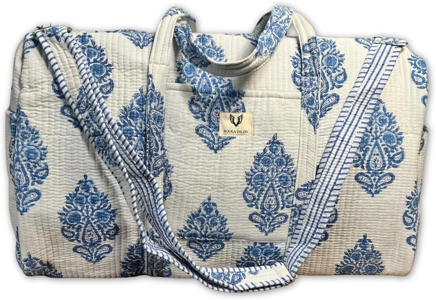 Duffle Bag- Handblock printed Quilted Cotton Travel Weekender Pregnancy Hospital Bag (Neel Buta)