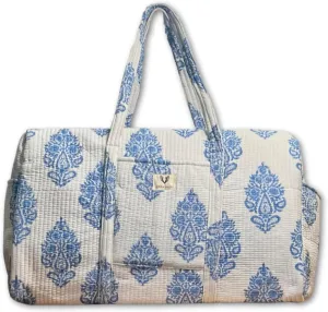 Duffle Bag- Handblock printed Quilted Cotton Travel Weekender Pregnancy Hospital Bag (Neel Buta)