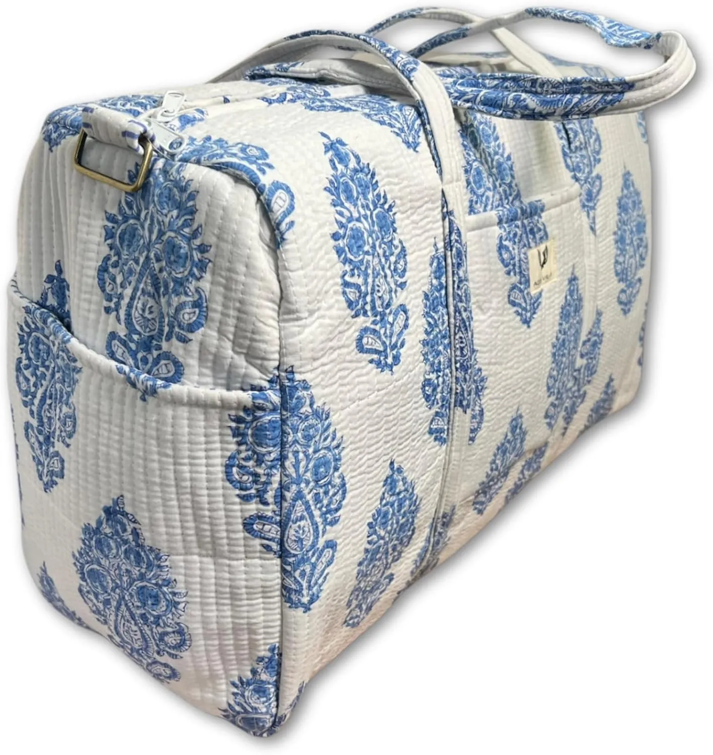Duffle Bag- Handblock printed Quilted Cotton Travel Weekender Pregnancy Hospital Bag (Neel Buta)