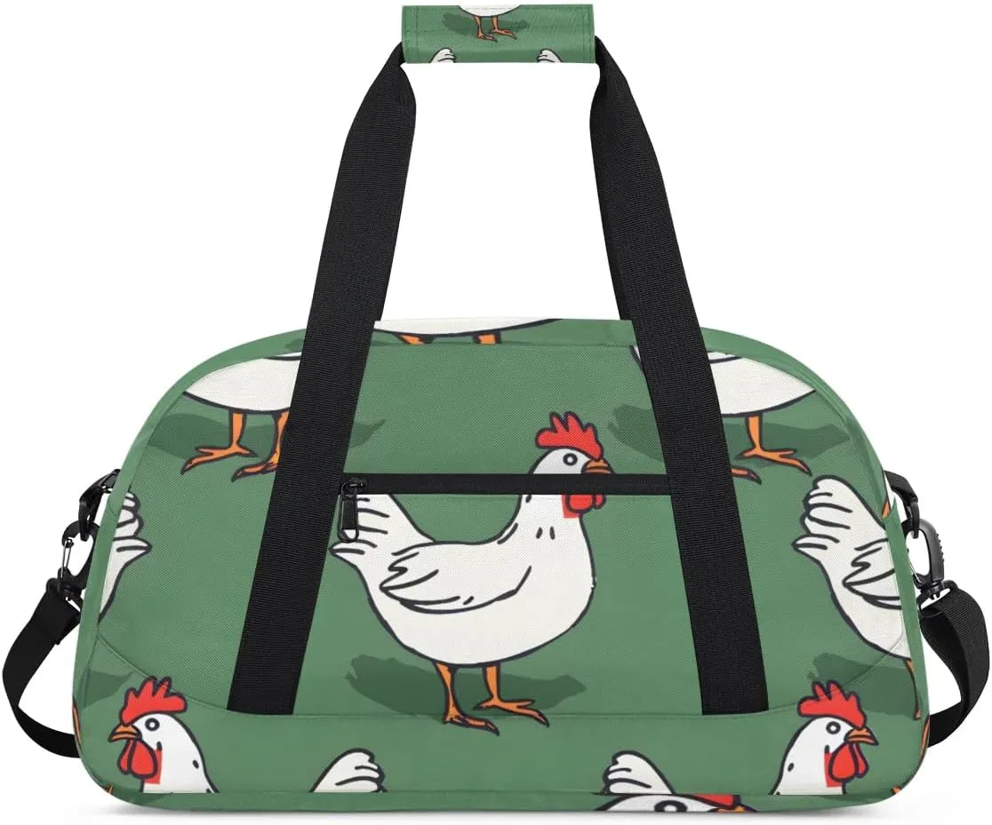 Duffle Bag Rooster Cartoon Yard Animal Gym Bag Travel Bag Luggage Bag Waterproof Lightweight Sports for Dance Gymnastics Cheers Soccer Wrestling Hospital, for Weekender Overnight